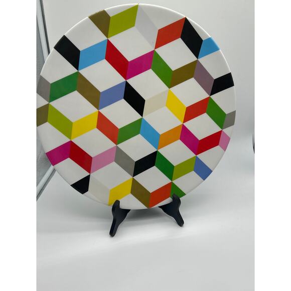 French Bull Ziggy Round Geometric Colorful Melamine Platter 15.5 Inches - Picture 1 of 7